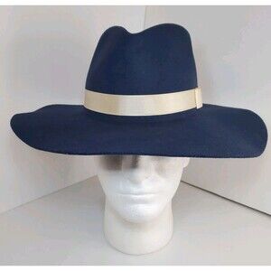 New Twister 100% Wool Navy Blue Felt Hat Unisex Pinch Front Sz Small Boho